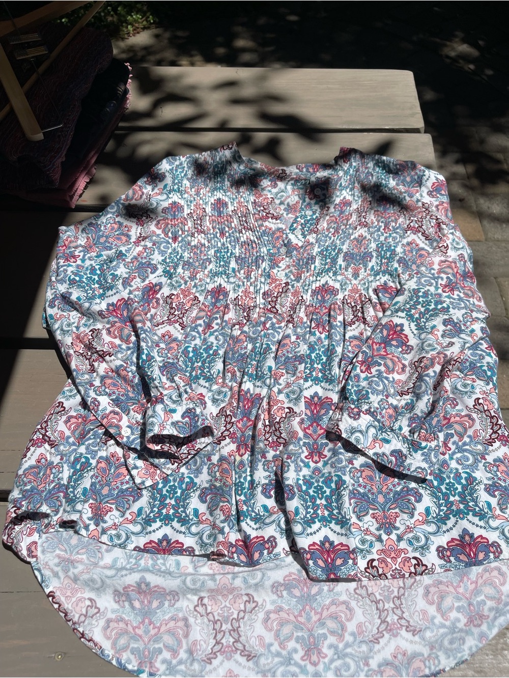Sundance Floral Smocked Blouse in Teal and Dusty Rose